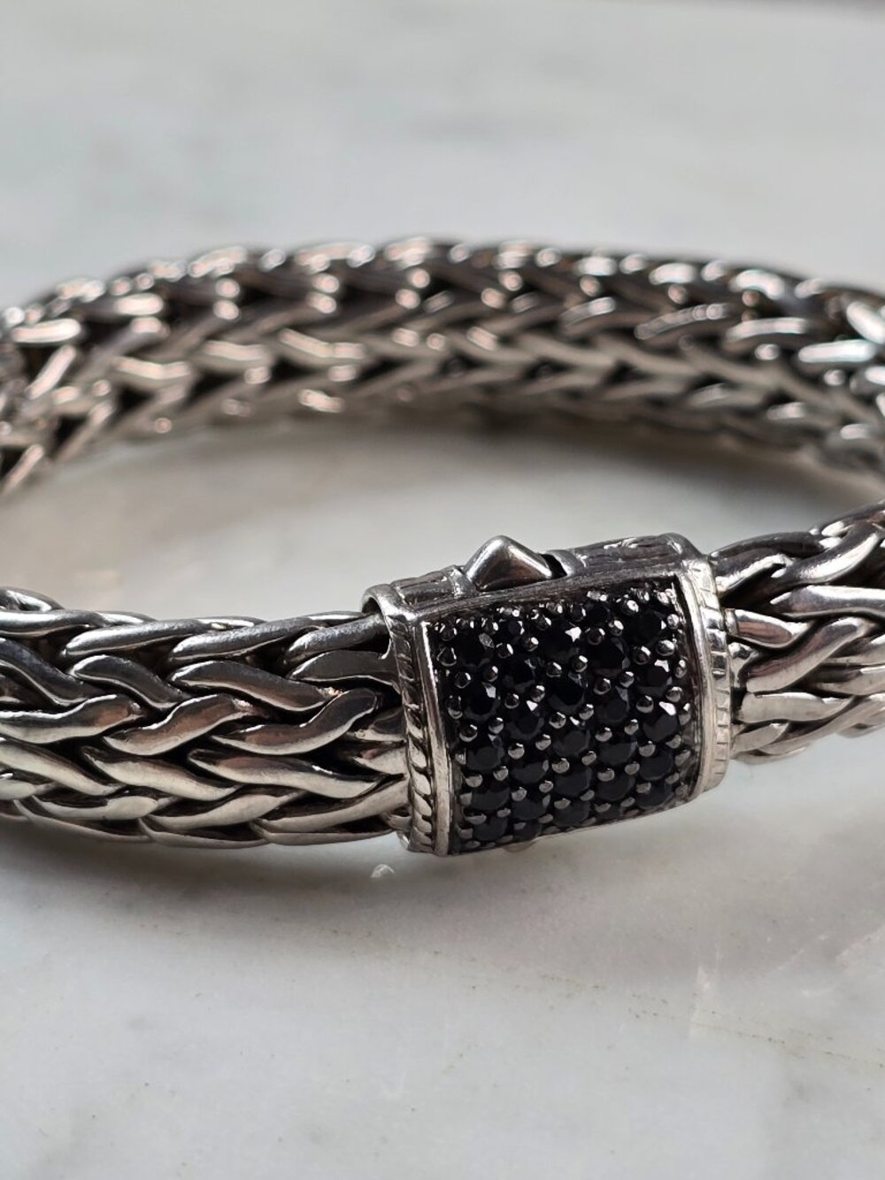 Womens John Hardy Sterling Silver Black Sapphire Bracelet, 77.4g #E5198